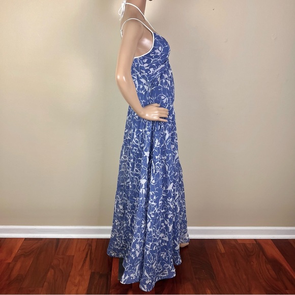 NEW JONATHAN SIMKHAI REVOLVE BLUE FLORAL PRINT PLEATED MAXI DRESS - Picture 5 of 8